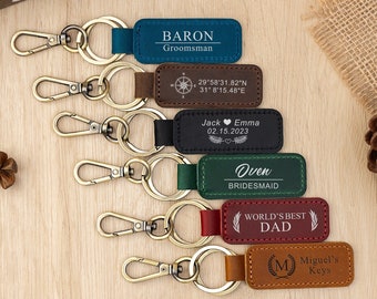 Personalised Leather Keychain for Dad, Leather Keychain, Anniversary Gift, Groomsmen Gift, Gift for Him/Dad/Boyfriend/Papa, Men Car Keyrings