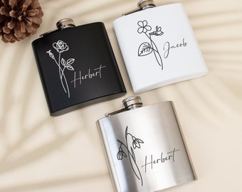 Personalized Hip flask,Custom Hip Flask with Birth Flower,Bridesmaid Gift,Women Hip Flask,Hen Party Gift,Personalized Bottle Wedding For her