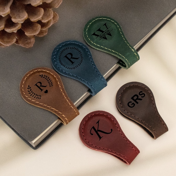 Custom Leather Magnetic Bookmark, Leather Book Mark for Him/Her, Engraved Initial/Name Magnetic Bookmark, Gift for Reader, Father's Day Gift