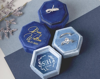 Scatola per anelli in velluto personalizzata, scatola per fedi nuziali, scatola per anelli di fidanzamento, scatola per anelli di proposta, regalo di nozze, regali di anniversario, regalo di San Valentino
