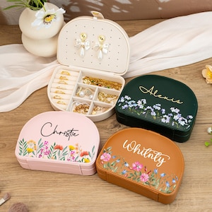 Portagioie in pelle a forma di fiore, grande capacità, organizer per gioielli vintage personalizzato, elegante portagioie da viaggio, regalo per la festa della mamma.