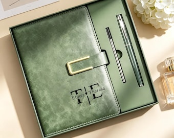 Personalized Notebook Set, Engraved Journal with Pen, Wedding Anniversary Gift for Couple, Birthday Gift for Girlfriend, New Job Present