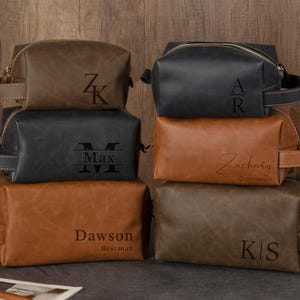 Laser Engraved Leather Travel Dopp Kit, Personalized Toiletry Bag for Anniversaries, Christmas, Travel, Wedding Gift for Him, Best Man Gift