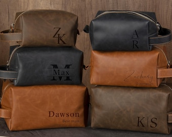 Laser Engraved Leather Travel Dopp Kit, Personalized Toiletry Bag for Anniversaries, Christmas, Travel, Wedding Gift for Him, Best Man Gift