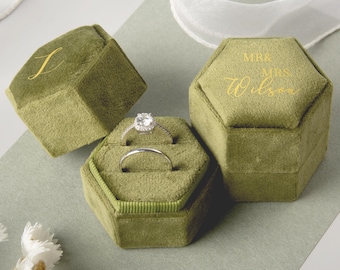 Wedding Ring Box, Personalized Velvet Ring Box, Engagement Ring Box, Proposal Ring Box, Wedding Gift, Anniversary Gifts, Double Ring Box