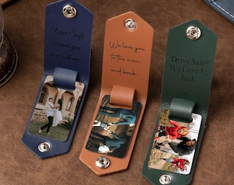 Porte-clés en cuir avec photo et texte, porte-clés personnalisé pour homme, cadeau d'anniversaire, cadeau pour un nouveau papa, cadeau pour la fête des pères, cadeau pour homme