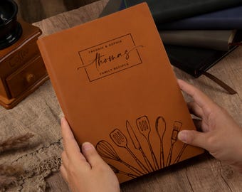 Personalized Recipe Book, Leather Family Cookbooks, Birthday Gift for Mom, Family Heirloom, Anniversary Gift for Him Her
