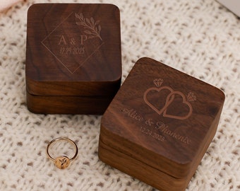 Wooden Proposal Ring Box, Customized Wooden Double Ring Box, Engraved Ring Box, Wedding Proposal Ring Box, Wedding Anniversary, Ring Bearer