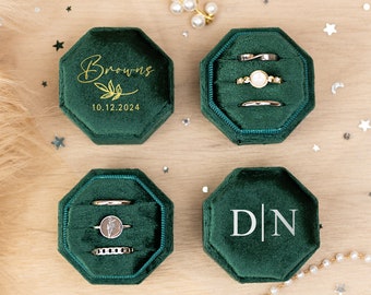 Caja de anillo de boda de triple ranura, caja de anillo de propuesta Velet, caja de anillo personalizada para ella, regalo de aniversario, portador del anillo de compromiso, regalo de boda