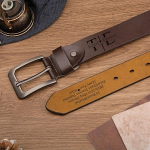 Engraved Genuine Leather Belt for Men, Personalized Belt for Husband Boyfriend, Anniversary Gift for Fiancé, Funny Valentines Gift for Him image 2