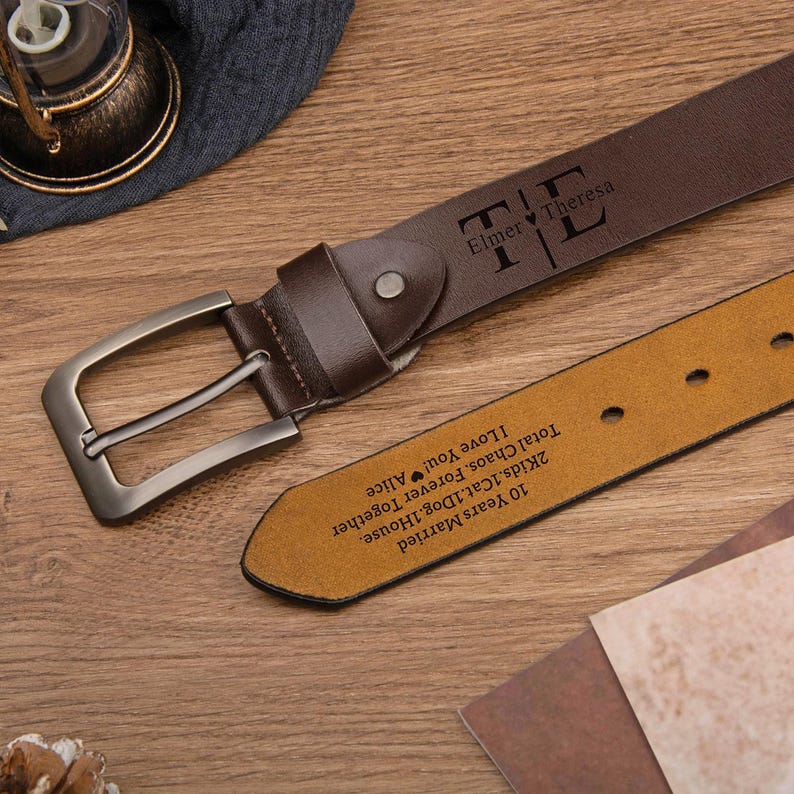 Engraved Genuine Leather Belt for Men, Personalized Belt for Husband Boyfriend, Anniversary Gift for Fiancé, Funny Valentines Gift for Him image 2