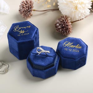Scatola per fedi nuziali personalizzata, scatola per fedi in velluto per fidanzamento, portafedi per proposta di matrimonio, portafedi nuziali, regalo di nozze per cerimonia immagine 11