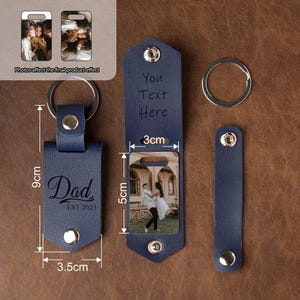 Leather Keychain with Photo and Text, Personalized Keychain for Him, Anniversary Gift, Gift for New Dad, Father's Day Gift, Men's Gift image 6