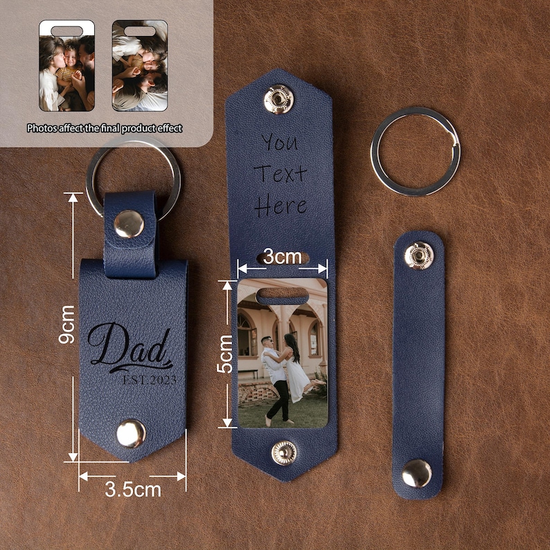 Leather Keychain with Photo and Text, Personalized Keychain for Him, Anniversary Gift, Gift for New Dad, Father's Day Gift, Men's Gift image 6