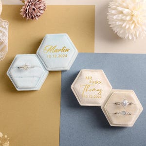Scatola per fedi nuziali personalizzata, scatola per fedi in velluto per fidanzamento, portafedi per proposta di matrimonio, portafedi nuziali, regalo di nozze per cerimonia immagine 9