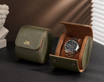 Personalized Watch Box, Leather Watch Case for Him, Groomsmen Wedding Favors, Birthday Gift for Boyfriend, Travel Watch Box, Christmas Gift