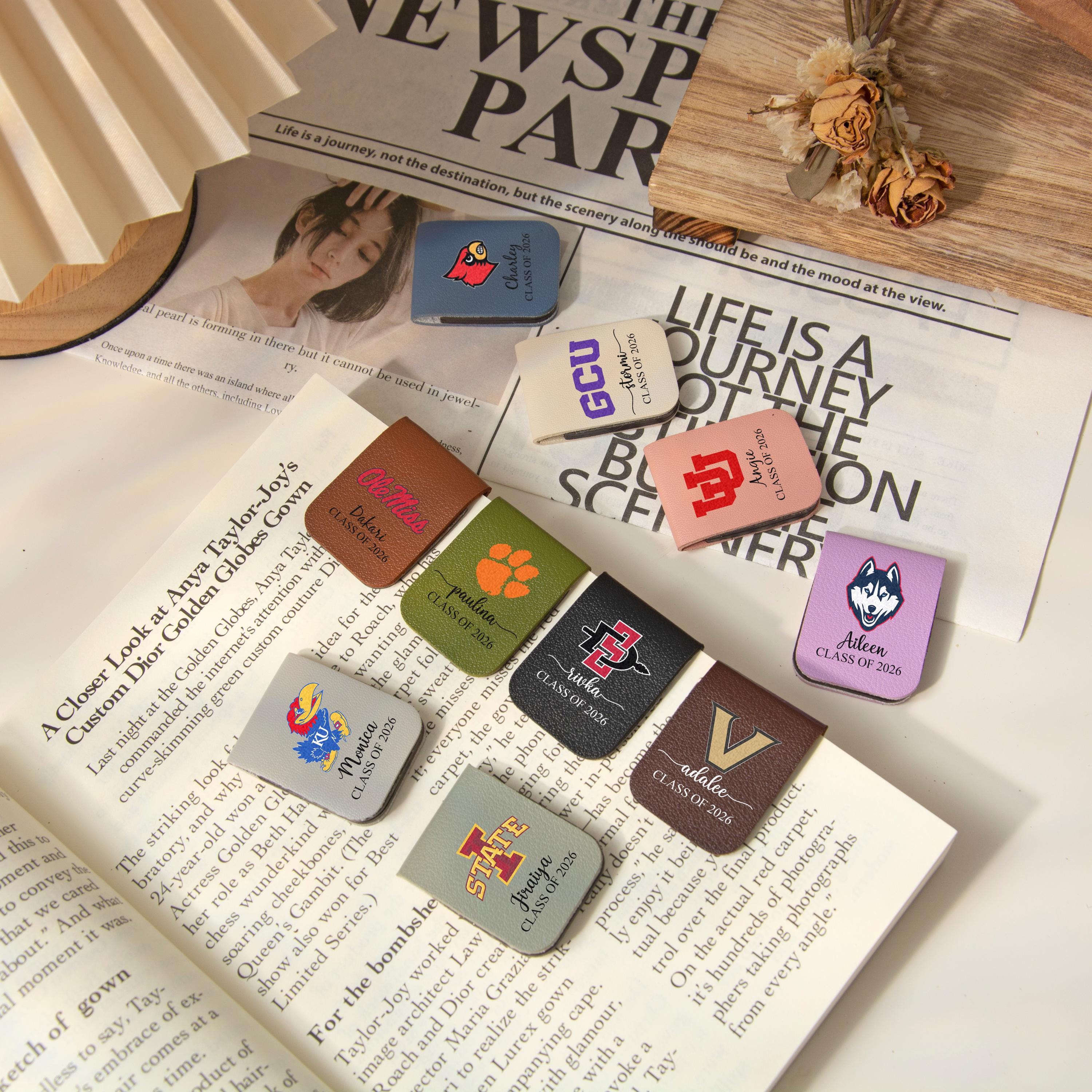 University Bookmark Example University Logo Bookmark, Personalized Leather Magnetic Bookmark ...