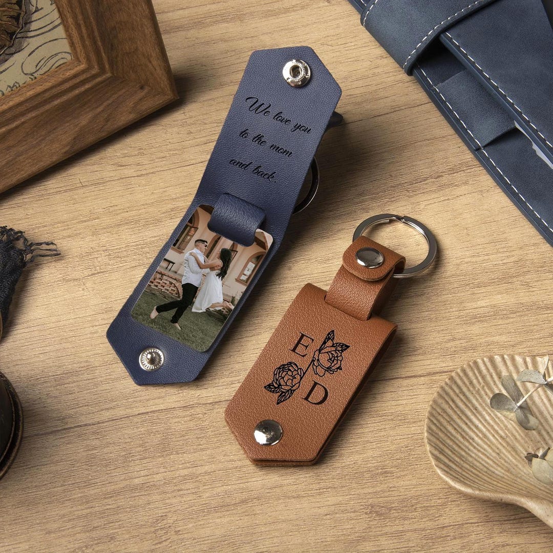 Custom Leather Keychain With Photo, Wedding Anniversary Gift ...