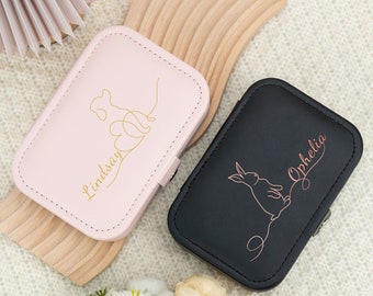 Personalized Jewelry Box with Pet Dog Cat, Travel Jewelry Box,Leather Jewelry Case, Unique Gift for Her, Pet Lover Gifts, Mother&#39;s Day Gift