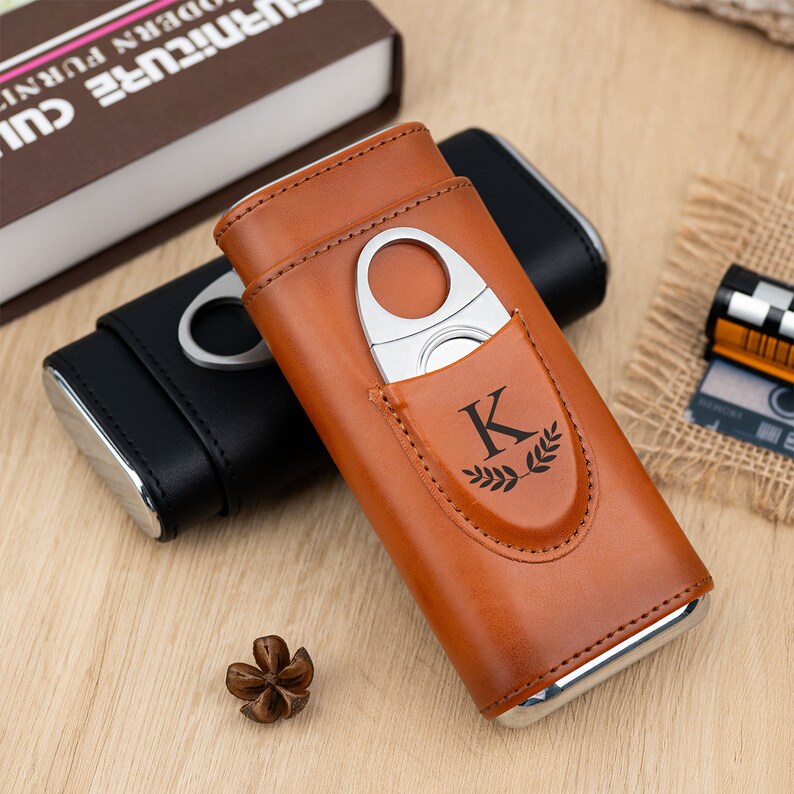 Personalized Cigar Case, Travel Cigar Case With Cutter, Leather Cigar