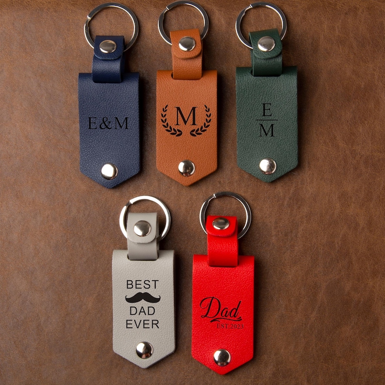Leather Keychain with Photo and Text, Personalized Keychain for Him, Anniversary Gift, Gift for New Dad, Father's Day Gift, Men's Gift image 10
