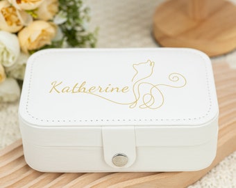 Boîte à bijoux personnalisée avec chat de chien de compagnie, boîte à bijoux de voyage, étui à bijoux en cuir, cadeau unique pour elle, cadeaux pour amoureux des animaux de compagnie, cadeau de la fête des mères