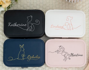 Leather Jewelry Box with Pet,Personalized Animal Travel Jewelry Box,Jewelry Organizer,Unique Gift for Her,Pet Lover Gifts,Mother's Day Gift