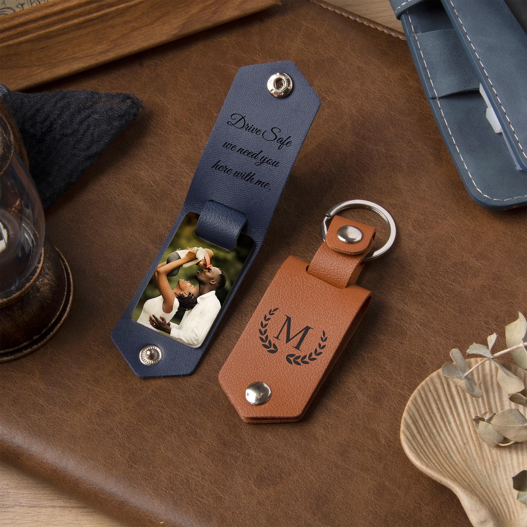 Personalized Leather Keychain For Men - Custom Photo Engraving Keychain, Father's Day Gift Idea - View #8