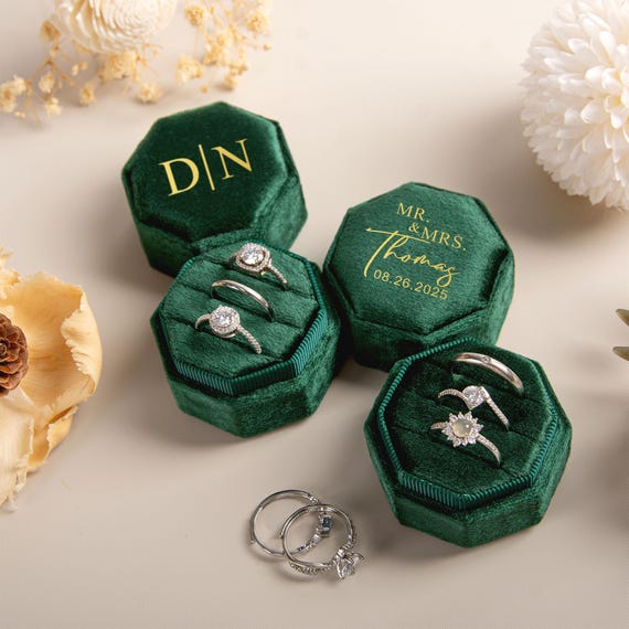 Triple Slots Wedding Ring Box, Velvet Proposal Ring Box, Personalised Ring Box for Her, Anniversary Gift,Engagement Ring Bearer,Wedding Gift