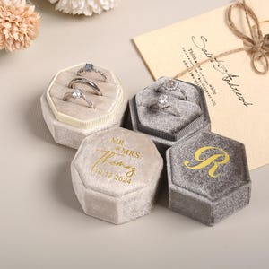 Scatola per fedi nuziali personalizzata, scatola per fedi in velluto per fidanzamento, portafedi per proposta di matrimonio, portafedi nuziali, regalo di nozze per cerimonia immagine 12