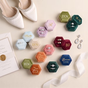 Scatola per fedi nuziali personalizzata, scatola per fedi in velluto per fidanzamento, portafedi per proposta di matrimonio, portafedi nuziali, regalo di nozze per cerimonia immagine 14