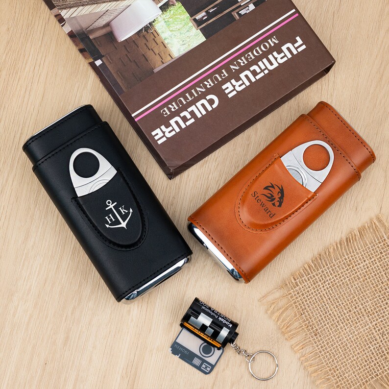 Personalized Cigar Case, Travel Cigar Case With Cutter, Leather Cigar
