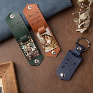 Leather Keychain with Photo and Text, Personalized Keychain for Him, Anniversary Gift, Gift for New Dad, Father's Day Gift, Men's Gift image 8