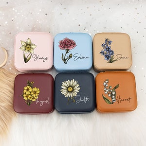 Personalized Birth Flower Jewelry Box, Leather Travel Jewelry Case, Colorful Flower Jewelry Box, Mother's Day Gift, Birthday Gift for Her Bild 7
