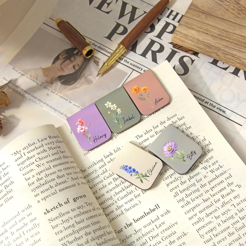 Name Bookmark Colour In Personalized Birth Flower Bookmark, Leather Magnetic Bookmark, Name ...