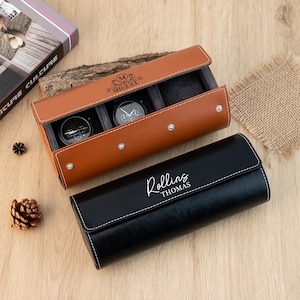 Caja de reloj de cuero personalizada, rollo de reloj de lujo, caja de reloj de viaje para hombres, rollo de caja de reloj de cuero para 3 relojes, regalo de padrinos, cumpleaños