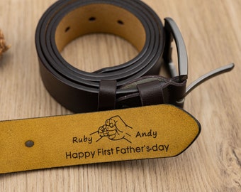 Personalized Genuine Leather Belt, Dad and Baby Fist Bumping Belt, Engraved Belt for Him, First Father's Day, Anniversary Gift,Memorial Gift