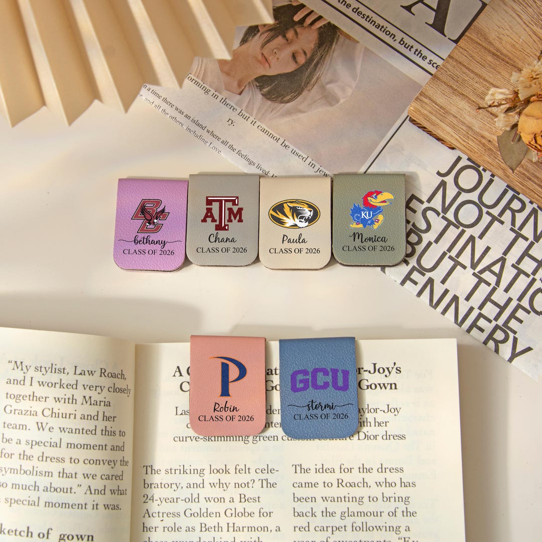 University Bookmark Example University Logo Bookmark, Personalized Leather Magnetic Bookmark ...
