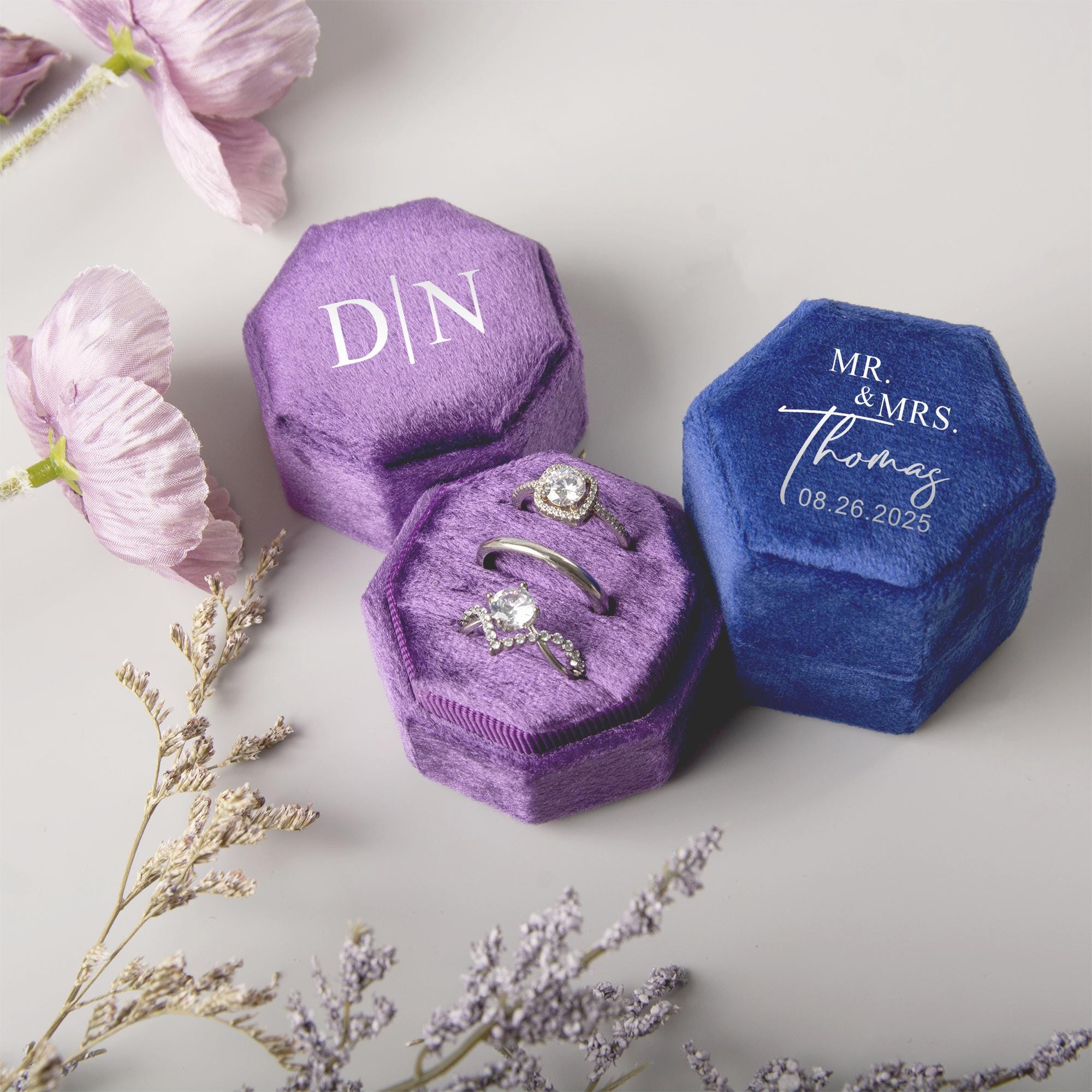 丸い青い指輪の箱 - Etsy 日本