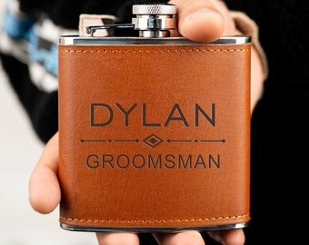 Personalized Leather Flask, Custom Groomsmen Flask, Engraved Hip Flask, Monogrammed Flask, Flask for Men, Best Man Gift, Gift for Him