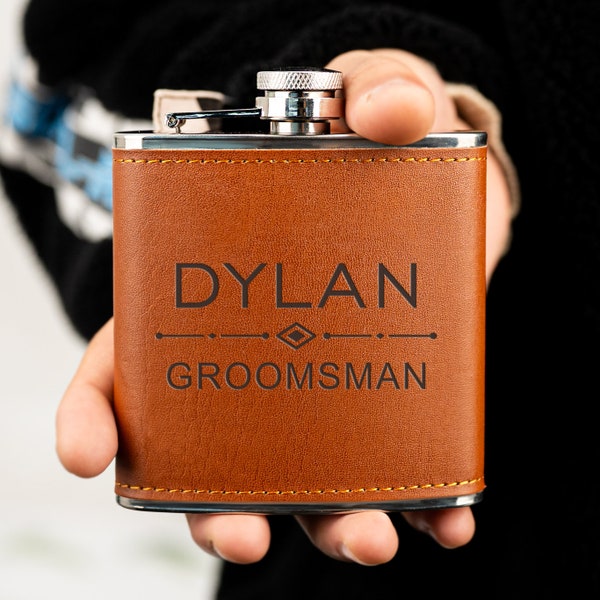 Personalized Leather Flask, Custom Groomsmen Flask, Engraved Hip Flask, Monogrammed Flask, Flask for Men, Best Man Gift, Gift for Him