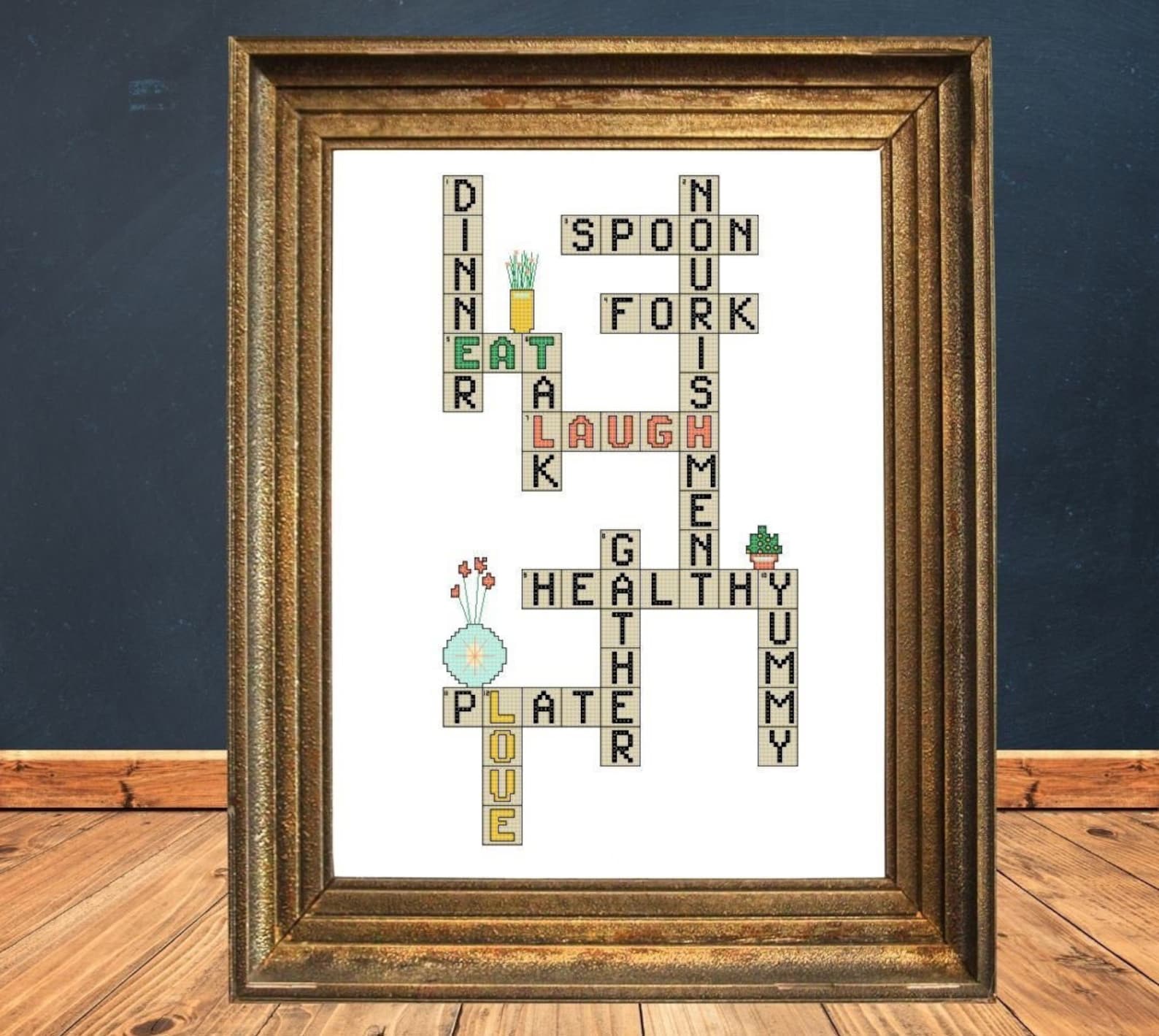 Crossword Puzzle Dining Eat Laugh Love Words With Plants Cross Stitch
