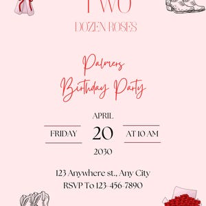 TWO Dozen Roses Birthday Invitation PNG