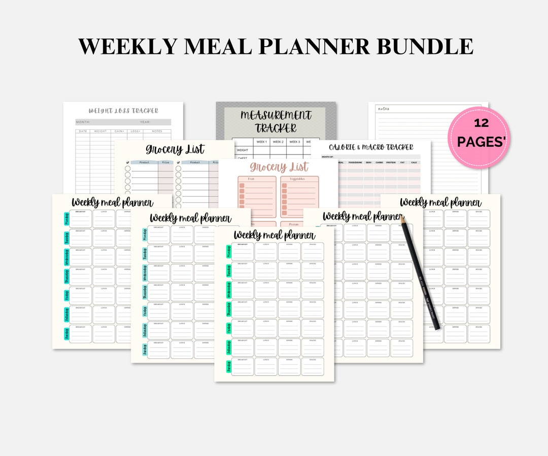 Weekly Meal Planner Bundle | Food Diary, Calorie & Macro Tracker (PDF ...