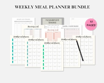 Weekly Meal Planner Bundle | Food Diary, Calorie & Macro Tracker (PDF)