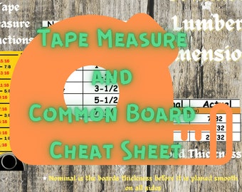 Tape Measure and Common Lumber Cheat Sheet 8”x 11” Poster