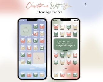 Christmas With You | iPhone app icon set | features 210 icons with 3 different colours, 10 widgets, and 4 wallpapers