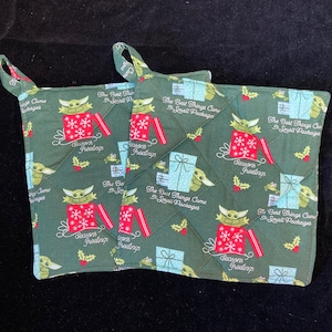 Grogu - Christmas Gifts - Green - Set of 2 Cotton Potholders