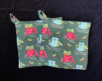 Grogu - Christmas Gifts - Green - Set of 2 Cotton Potholders