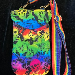 Rainblow Skulls and Smoke - Rainbow Tarot - Crossbody Cell Phone Purse - Adjustable Strap, Magnetic Clasp